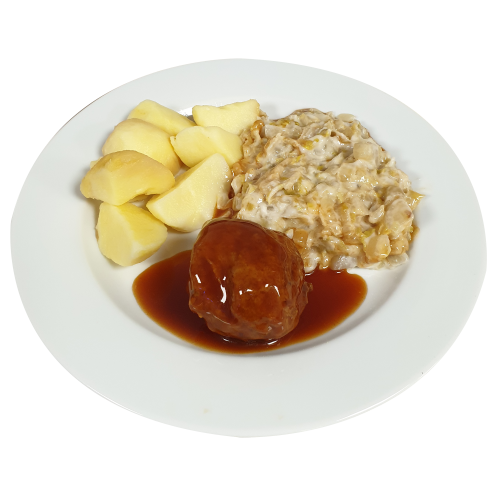Kalfsgehaktbal Vleesjus witlof a la créme aardappelpuree